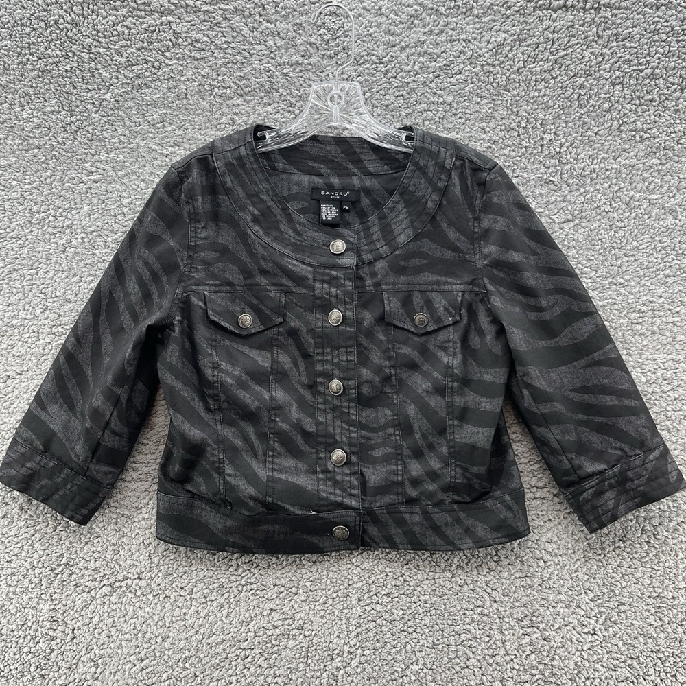 Sandro Black Zebra-Print Jean Jacket MP